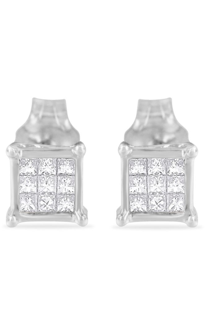 Sterling Silver Multi-stone Princess-cut Diamond Earring